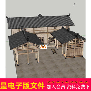 X339西南地区四川传统民居穿斗式抬梁台木结构房屋屋架构造SU模型