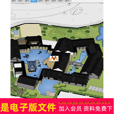 A113南方岭南风格仿古建筑农家乐休闲会所民宿客栈规划设计SU模型