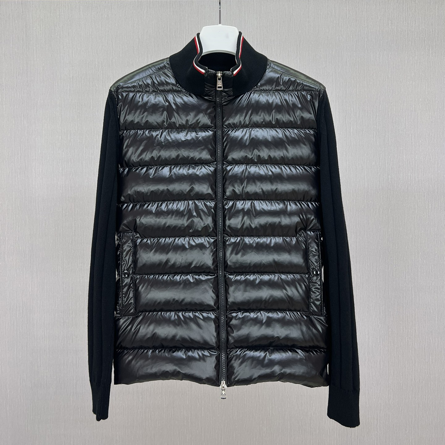 2025新款轻薄款羽绒服男士白鹅绒拼接针织衫立领开衫拉链毛衣外套