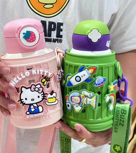 杯具熊迪士尼备战巴斯洞洞带吸管三用防摔316食品级儿童保温杯子