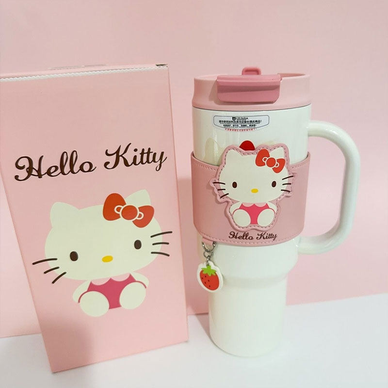杯具熊凯蒂猫Kitty车载保温杯食品级一盖双饮吸管出门水瓶1200ml