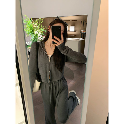 春秋显瘦港风连帽卫衣休闲套装