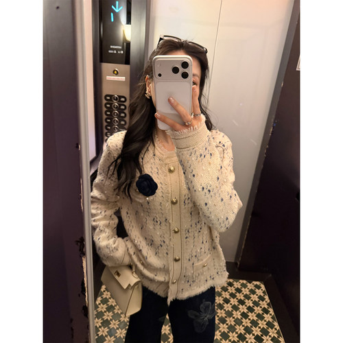 纺编织开衫毛衣小香风针织外套女