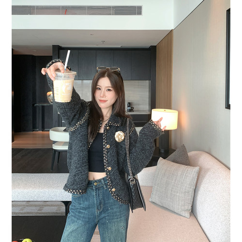 财阀贵女精致小香风针织开衫外套
