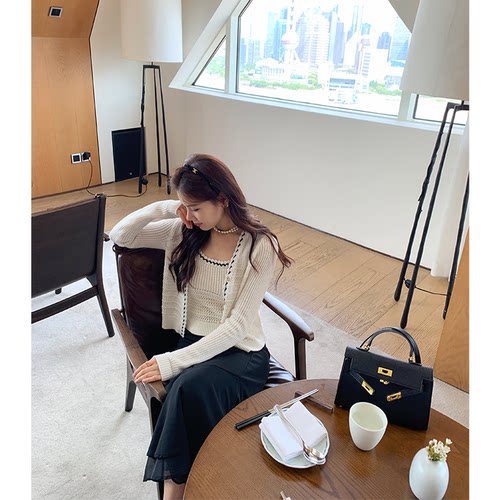 针织两件套本希开衫圆领