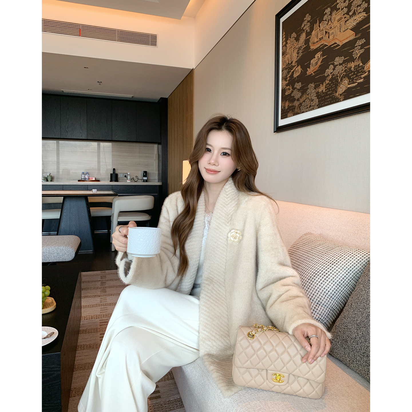 仿水貂毛环保皮草大衣毛毛外套