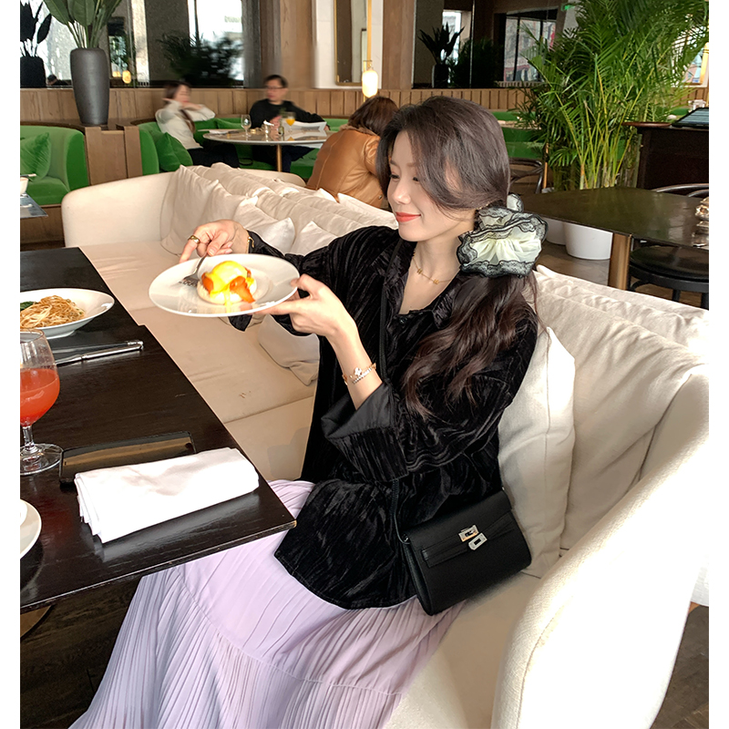 丝绒翻领显瘦气质衬衫外套