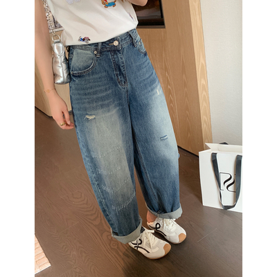 5.07新品 本希benxe弯刀9分~磨破洞九分气球街头弯刀裤牛仔阔腿裤