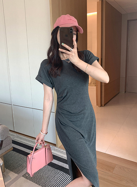 4月福利~本希benxe 慵懒风休闲侧开叉T恤连衣裙修身显瘦气质裙子