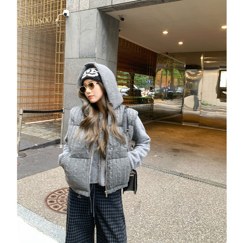 本希benxe 重工针织绞花编织连帽90白鸭绒羽绒服短款羽绒马甲女