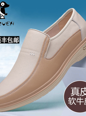 Plover皮鞋男2023秋季新款镂空凉鞋真皮商务休闲鞋中年白色爸爸鞋