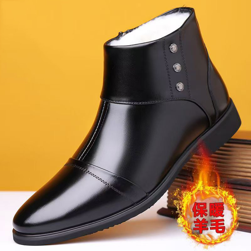 冬季新款高帮正装皮鞋切尔西棉靴