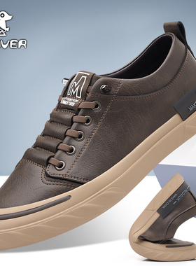 Plover男鞋秋季休闲皮鞋男士平底工装鞋低帮耐磨防滑真皮潮流板鞋