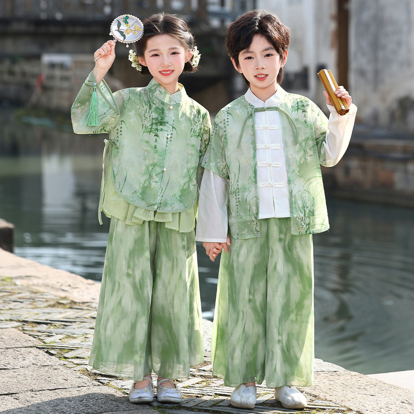 男童汉服夏季唐装演出服六一儿童中式古风女孩诗歌朗诵国风表演服