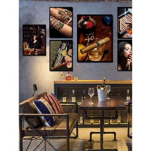 酒吧装饰画洋酒威士忌雪茄KTV包间墙面壁画夜店静吧娱乐会所挂画