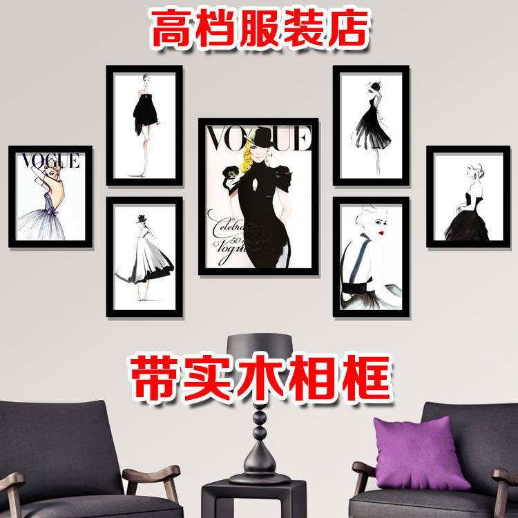 欧美女装店 收银台实木照片墙相片墙 欧美服装店装饰画 挂画