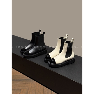 真皮拼色厚底高跟短靴 25FW 女 酷飒街头秀场 DENTUATUA