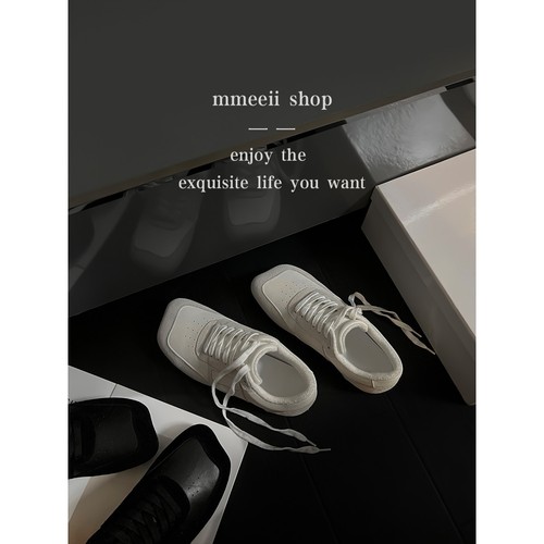 MMEEII/小众不撞款~苹果头德训小白鞋女真皮百搭休闲平底系带板鞋