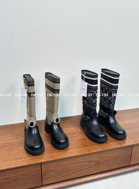 DKVID 行业天花板 刺绣字母骑士靴女长靴粗跟厚底高筒工装靴子