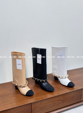 DKVID 9-5 甜辣风/闭眼入 真皮骑士靴链条长筒裤管靴