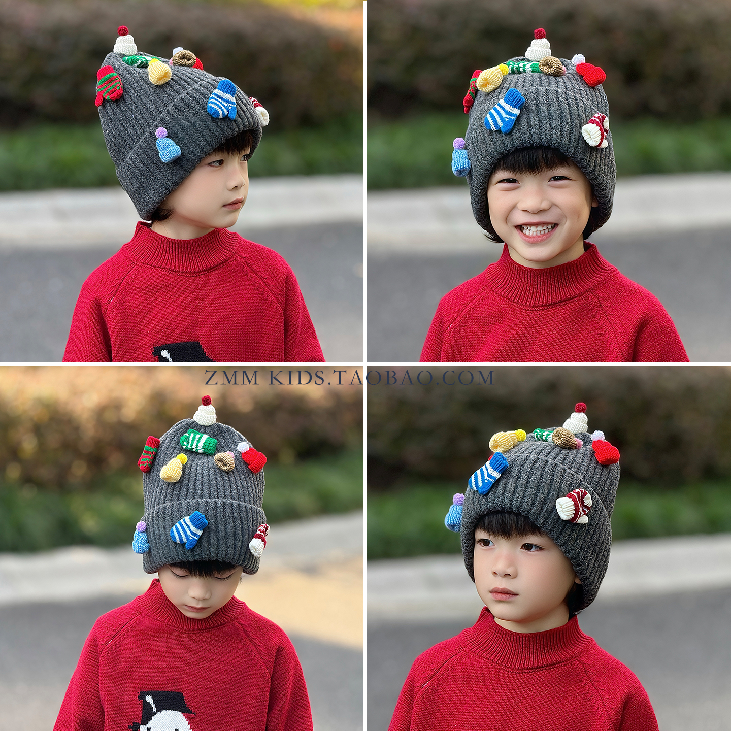 儿童毛线帽子针织2025年新款冬季中大男孩小痞帅气超好看的圣诞节