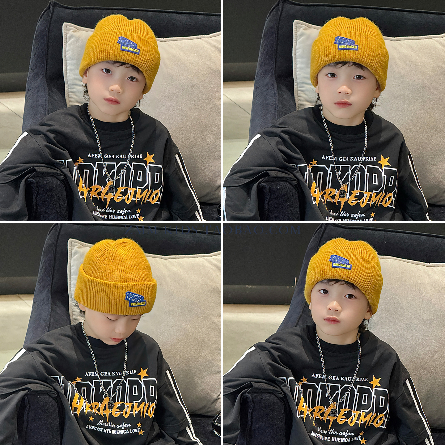 儿童毛线帽子针织冷帽2025新款大男孩宝小痞帅气炸街秋冬季潮黄色