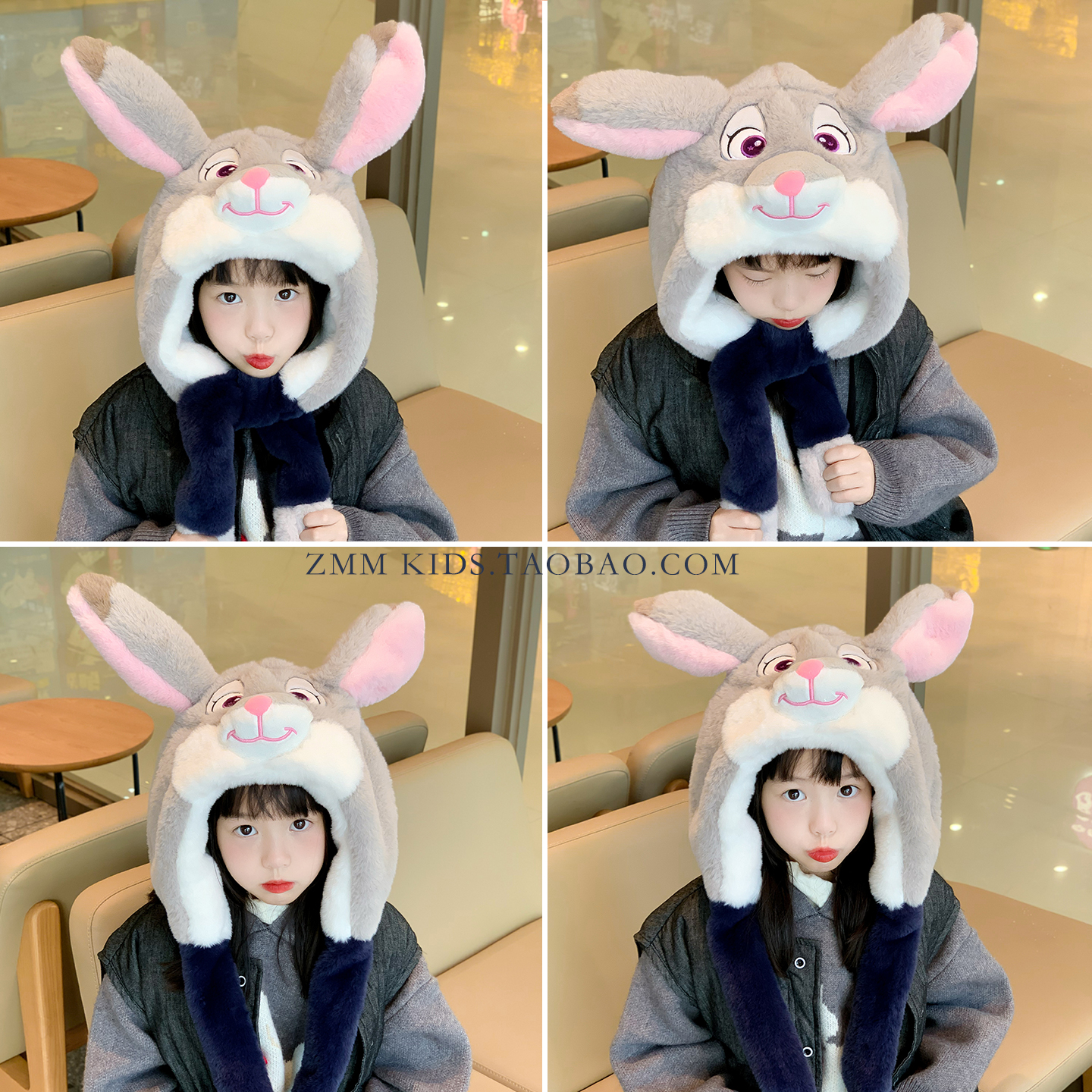 儿童帽子围巾一体捏耳朵会动的冬季小女孩疯狂动物城兔子警官朱迪