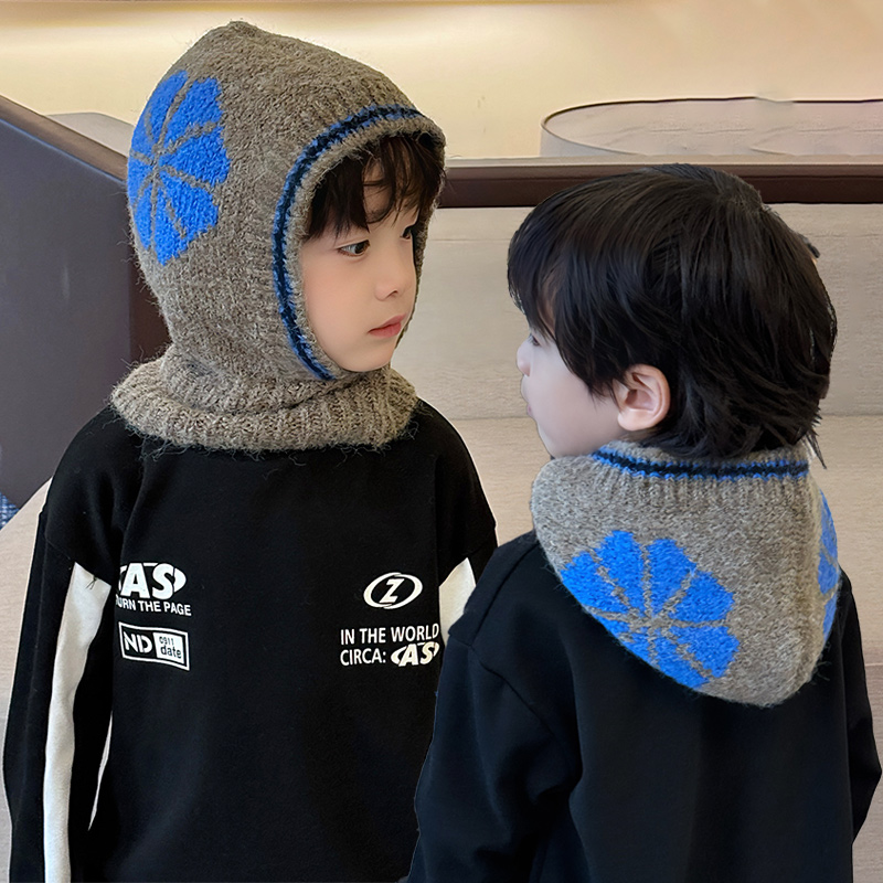 儿童帽子围巾一体秋冬季围脖2025新款中大男孩宝脖套小痞帅气冬天