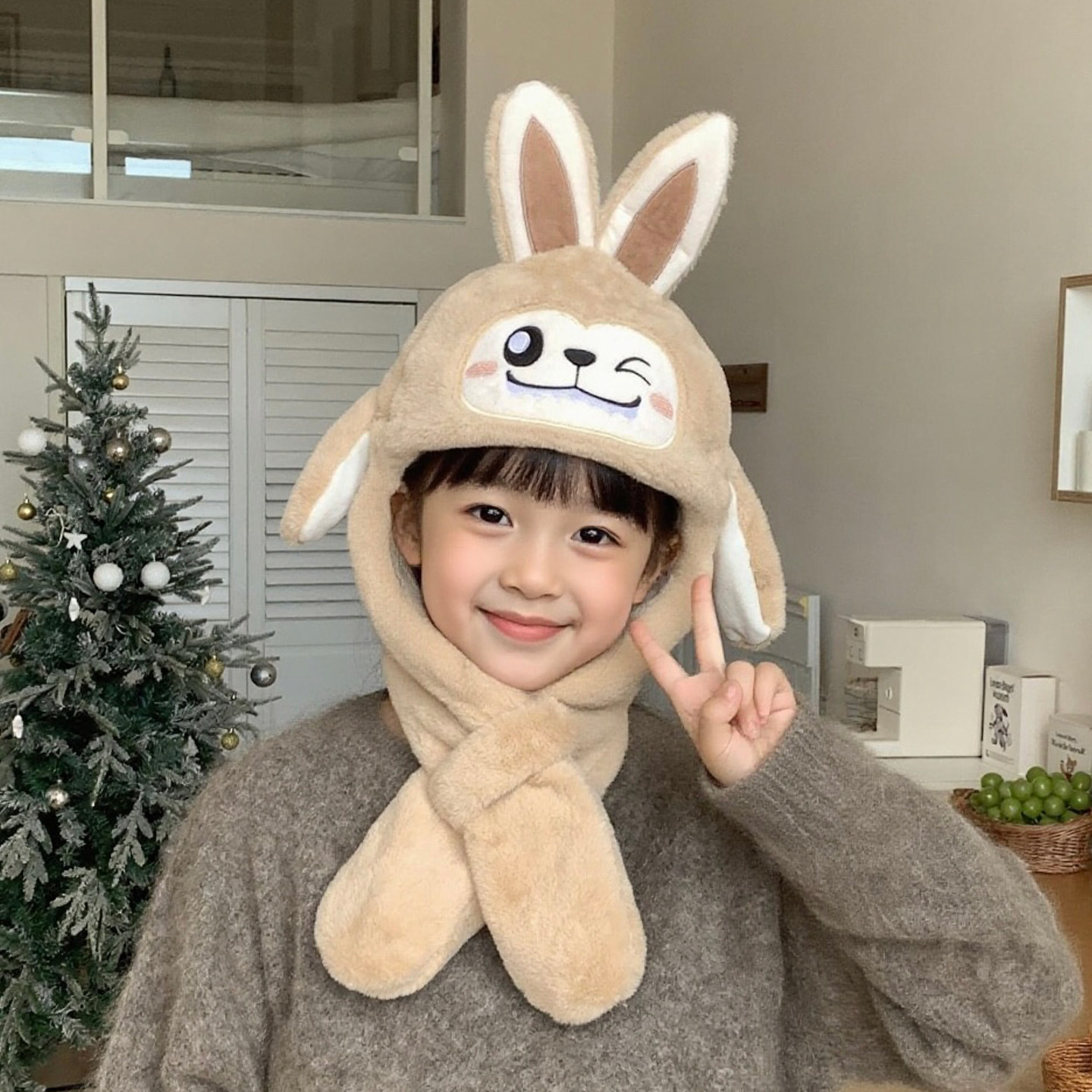 儿童帽子围巾一体2025新款冬季男孩捏耳朵会动的冬天拉布布labubu,童装/婴儿装/亲子装,帽子,淘宝优惠券,粉丝福利购,淘宝优惠卷