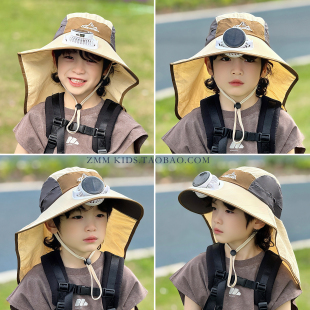 太阳能带电风扇的凉帽子儿童防晒遮阳夏季薄款中大男孩青少年夏天