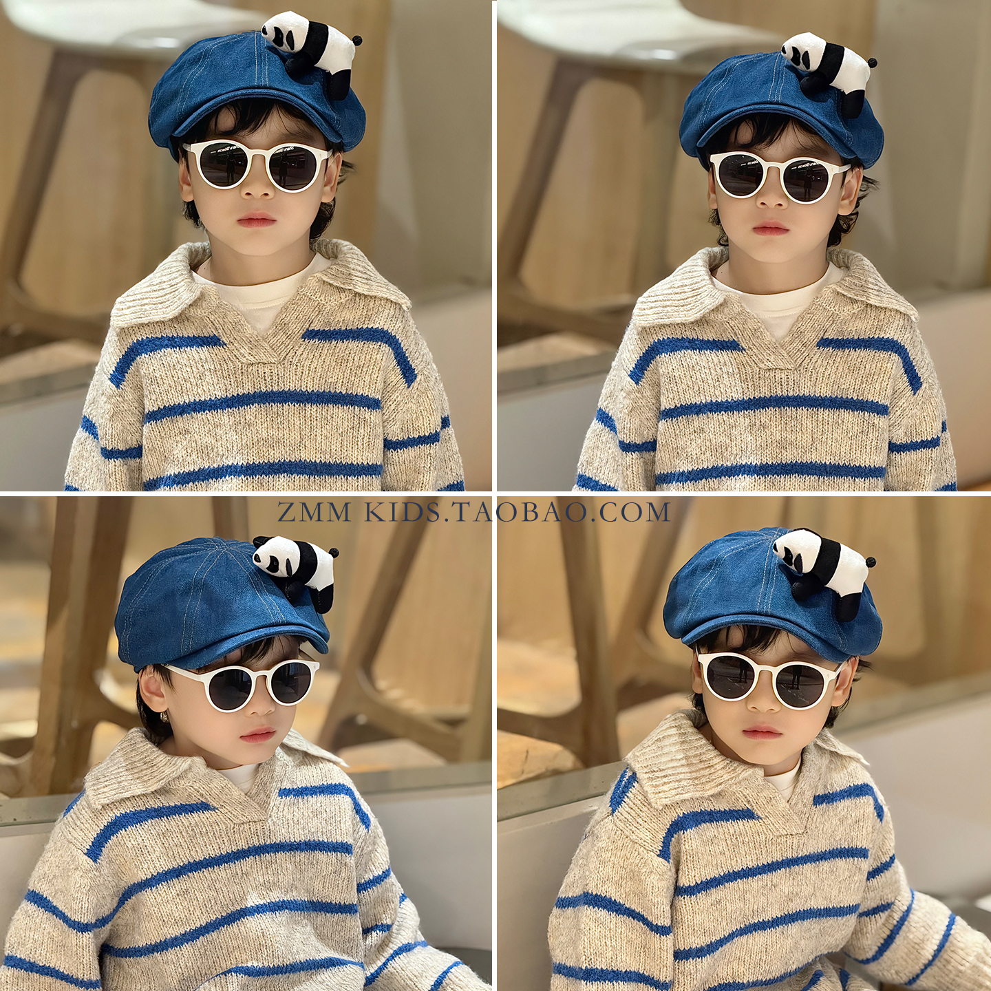 儿童前进帽子贝雷大男孩痞帅气2025新款小熊猫动物秋季冬八角秋天