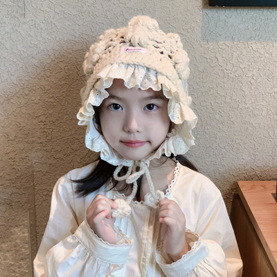 儿童毛线帽子公主洋气时髦针织2025新款小女孩秋季冬钩花波西米亚