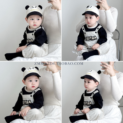 婴儿鸭舌帽子棒球2025新款秋季冬灯芯绒熊猫男孩宝小月龄秋天一岁