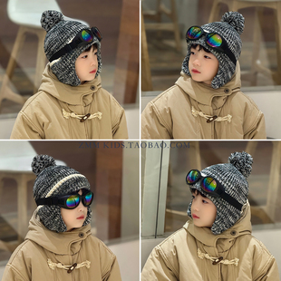 儿童毛线帽子飞行员2025新款 中大男孩护耳雷锋小痞帅气炸街 秋冬季