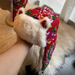 儿童雷锋棉帽子东北大花袄防寒秋冬季女孩男宝哈尔滨雪乡装备冬天