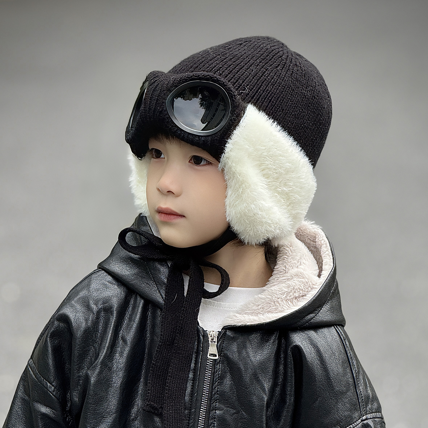 儿童毛线帽子针织雷锋飞行员2025新款中大男孩宝痞帅气酷护耳冬天
