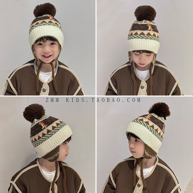 儿童毛线帽子护耳针织冬季2025年新款中大男孩宝小痞帅气超好看的