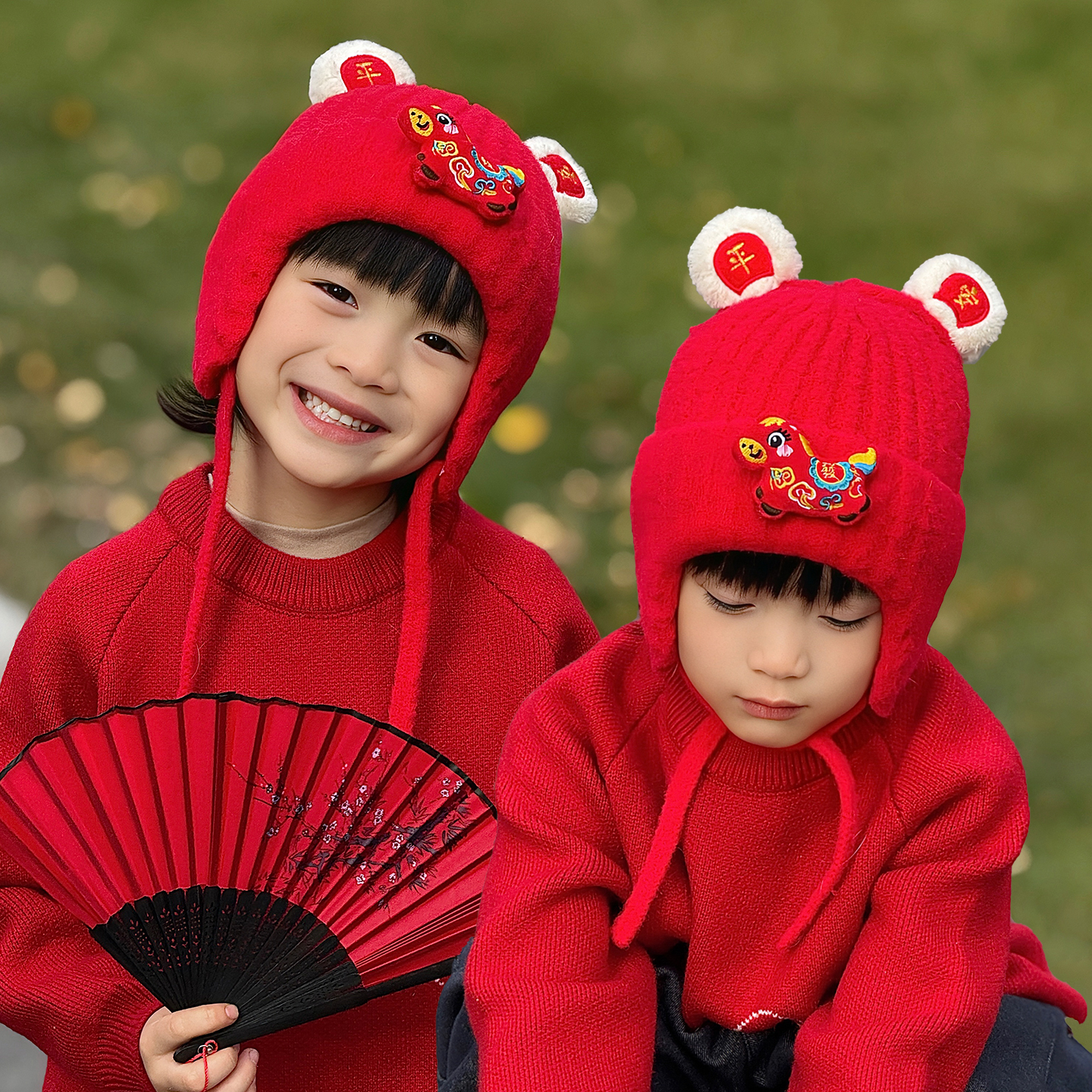 红色儿童帽子新年过年拜年喜庆马本命年礼物20262025新款小男孩宝