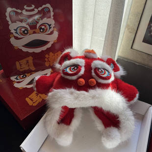 红色醒狮帽子围巾一体儿童耳朵会动的小男孩虎新年过年2026马头饰