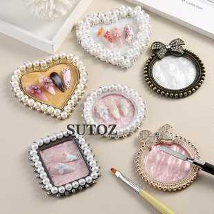 网红美甲复古珍珠镶水钻调色盘彩钻穿戴甲展示板指甲晕染彩绘工具