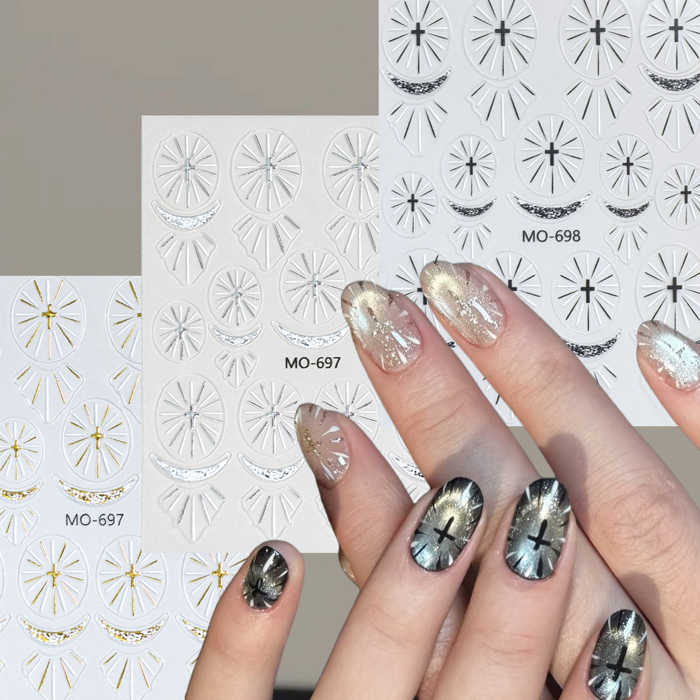 轻奢复古烫金十字架立体美甲贴纸