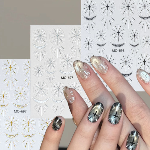 轻奢复古烫金十字架立体美甲贴纸