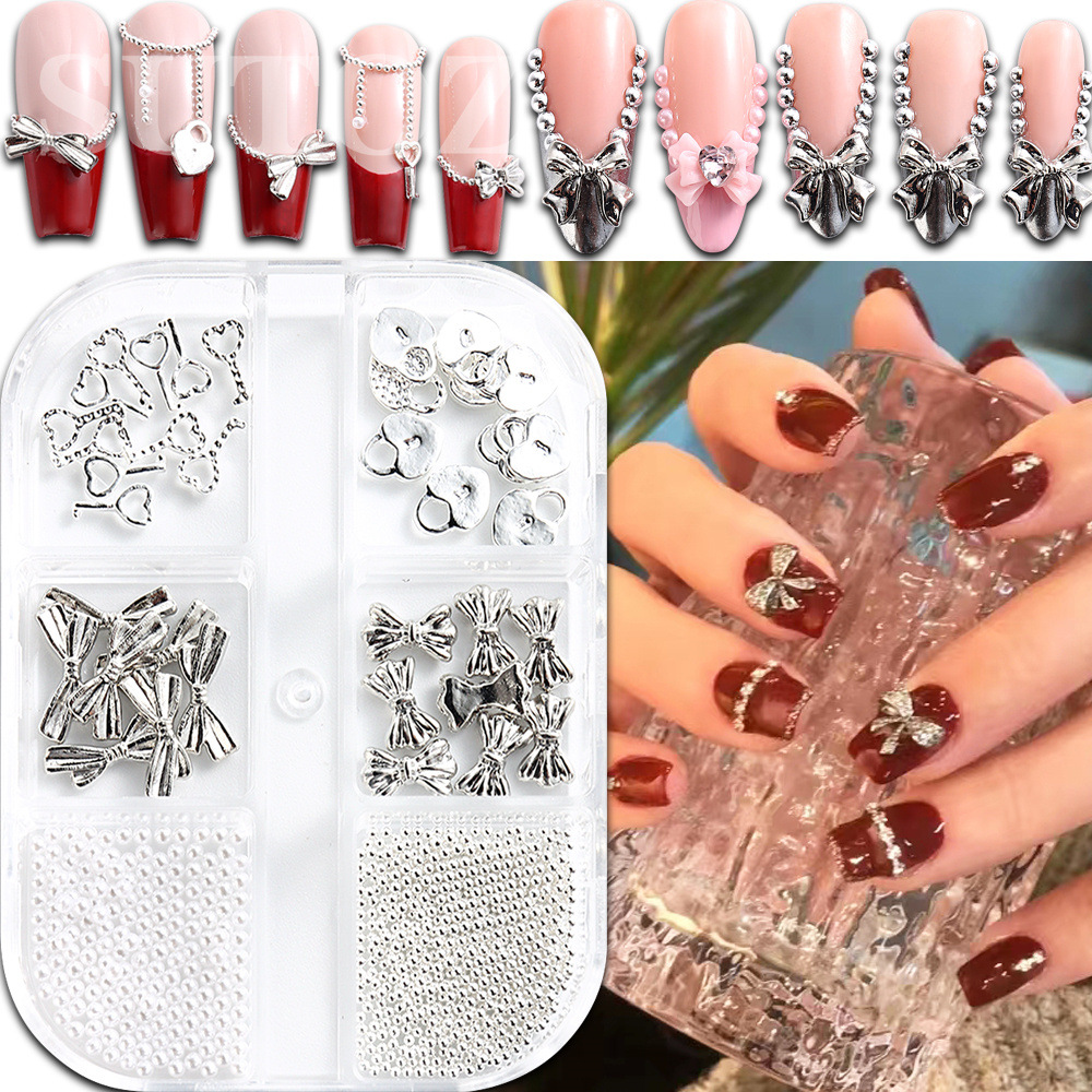 网红合金蝴蝶结千金锁扣指甲配饰