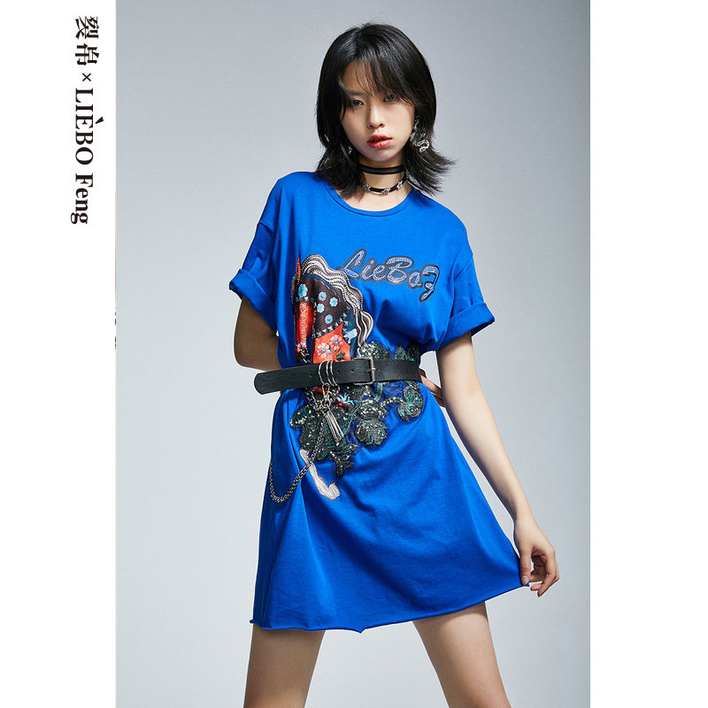 裂帛LIEBOFeng2020夏季新款小众设计感链条装饰宽松t恤裙连衣裙女