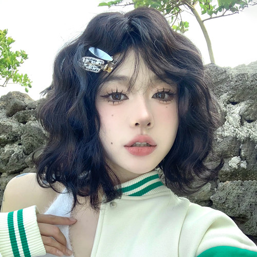 假发女全头套水波纹短发玉米烫法式少女慵懒羊毛卷空气刘海短卷发
