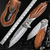 进口瑞粉大马士革钢折叠刀手工锻打小刀锋利高硬度户外折刀收藏刀