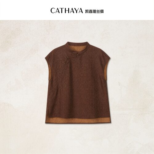 CATHAYA/凯喜雅三经绞罗香云纱盖袖立领上衣OKK2FOJN401