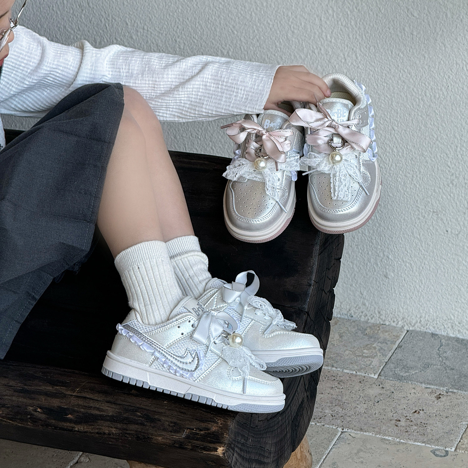 2026春款儿童鞋子韩版甜美珍珠蝴蝶结公主板鞋蕾丝花边休闲鞋软底,童鞋/婴儿鞋/亲子鞋,板鞋,淘宝优惠券,粉丝福利购,淘宝优惠卷