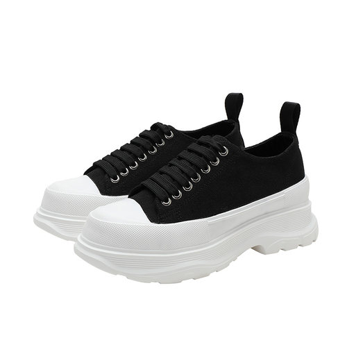 网红同款帆布系带小白鞋女