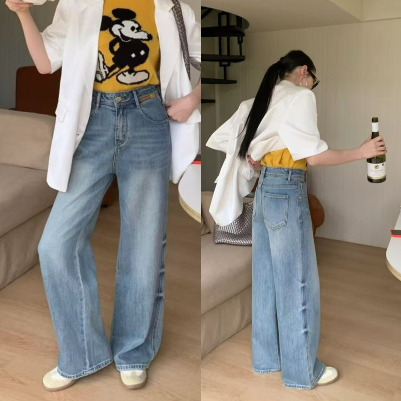 芳瑜公主98311春季新款高腰显瘦直筒裤女慵懒拖地裤阔腿裤牛仔裤